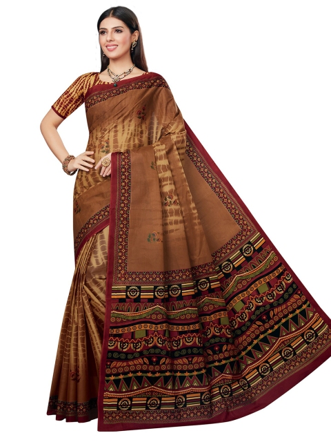 

SALWAR STUDIO Brown & Red Ethnic Motifs Pure Cotton Block Print Saree