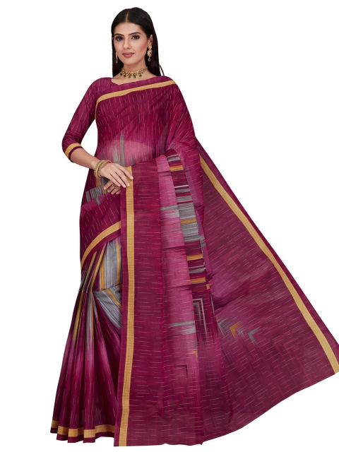 

SALWAR STUDIO Pink & Grey Pure Cotton Block Print Saree