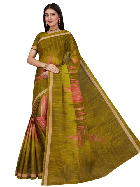 

SALWAR STUDIO Green & Gold-Toned Pure Cotton Block Print Saree