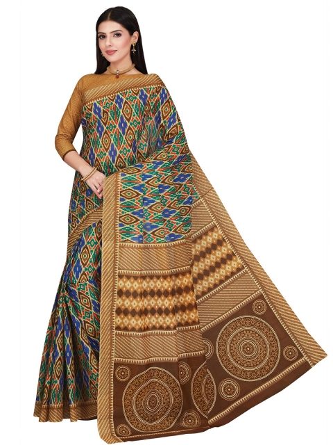

SALWAR STUDIO Brown & Green Pure Cotton Block Print Saree