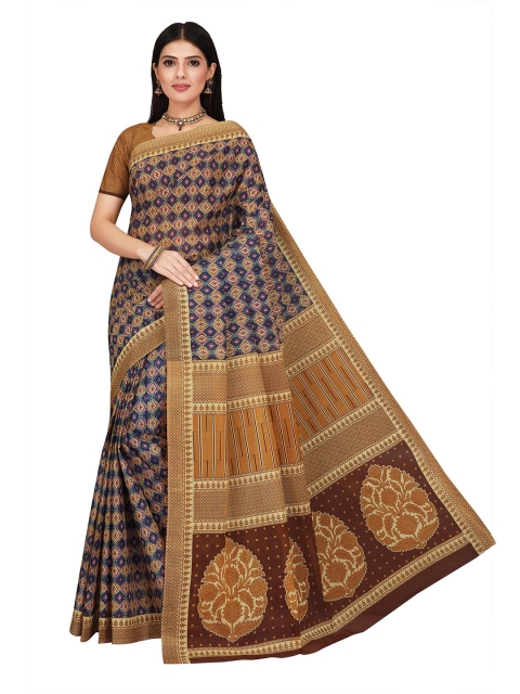 

SALWAR STUDIO Brown & Peach-Coloured Ethnic Motifs Pure Cotton Saree