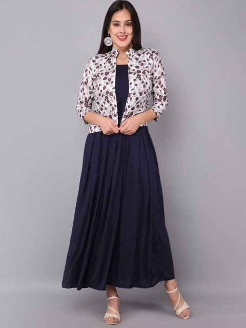 

RIVAMA Black Floral Printed Anarkali Kurti