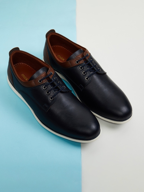 

max Men PU Solid Lace-Up Casual Derbys, Navy blue
