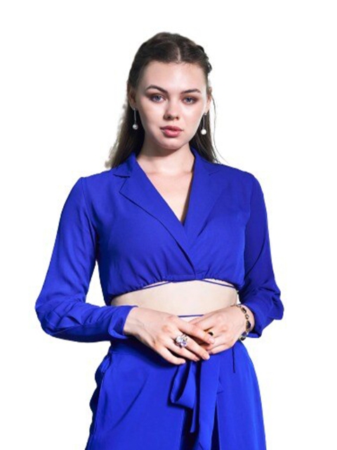 

NEOFAA Blue Crepe Wrap Top