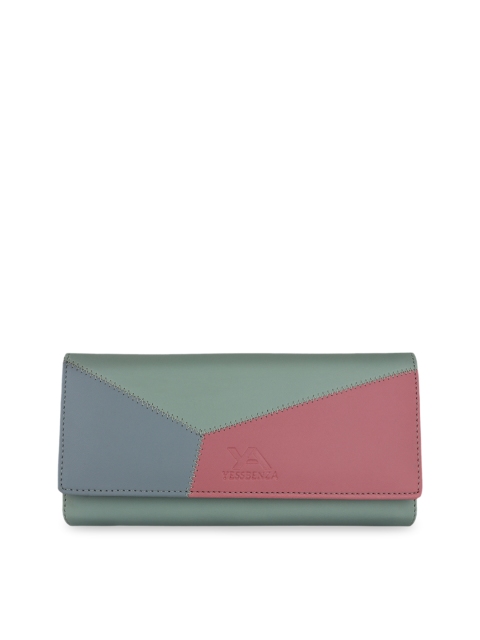 

YESSBENZA Women Green & Pink Colourblocked Two Fold Wallet