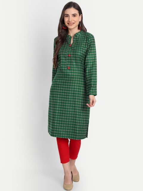 

Alavya Women Green Geometric Printed Dobby Kurta