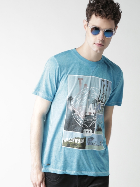 

Tokyo Laundry Men Blue Printed Round Neck T-shirt