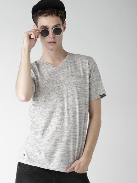 

Tokyo Laundry Men Grey Melange Solid V-Neck T-shirt