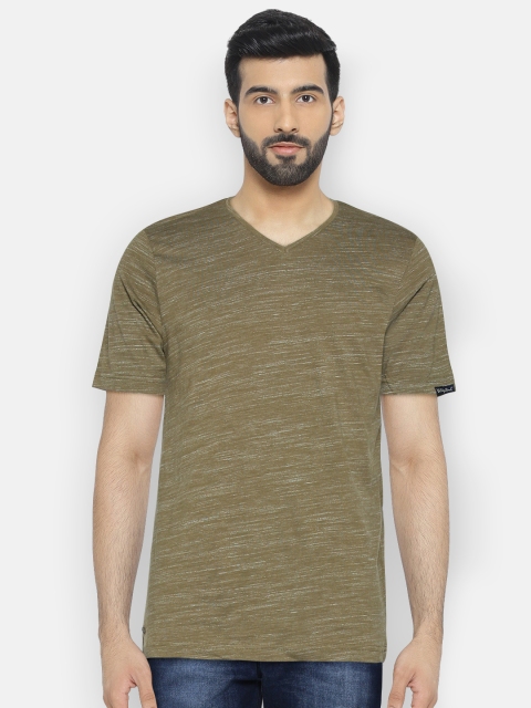 

Tokyo Laundry Men Olive Green Solid V-Neck T-shirt