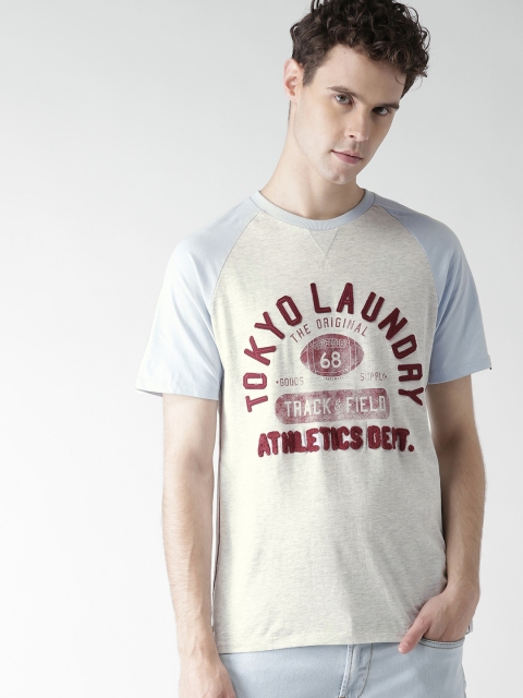 

Tokyo Laundry Men Grey Melange Printed Round Neck T-shirt