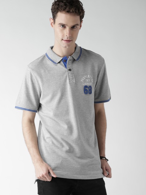 

Tokyo Laundry Men Grey Melange Solid Polo Collar T-shirt