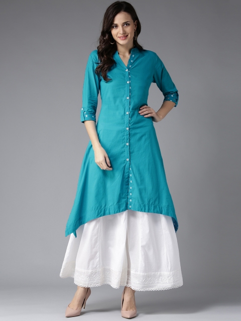 

HERE&NOW Women Blue Solid Asymmetric A-Line Kurta