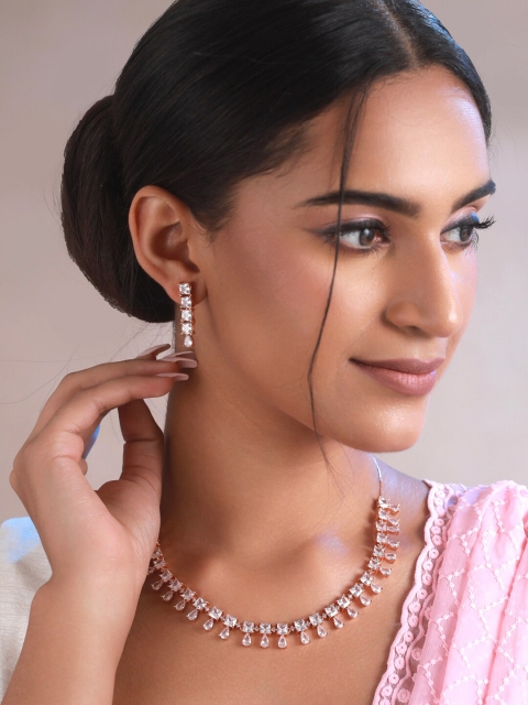 

Priyaasi Rose Gold-Plated & White AD Studded Jewellery Set