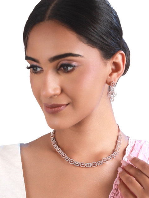 

Priyaasi Rose Gold-Plated White AD Stone Studded Jewellery Set