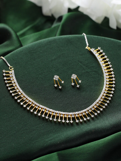 

Priyaasi Gold-Plated White AD Studded Jewellery Set