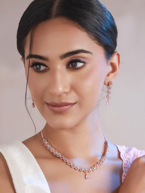

Priyaasi Rose Gold-Plated & White Stone Studded Jewellery Set