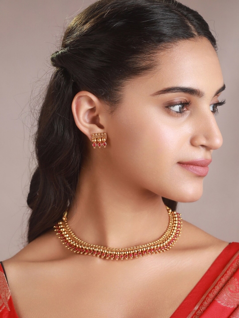 

Priyaasi Gold-Plated Pink Artificial Stone Studded Jewellery Set