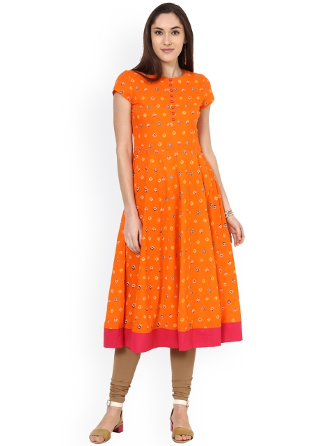 

Shubhavas Women Orange Printed Anarkali Kurta