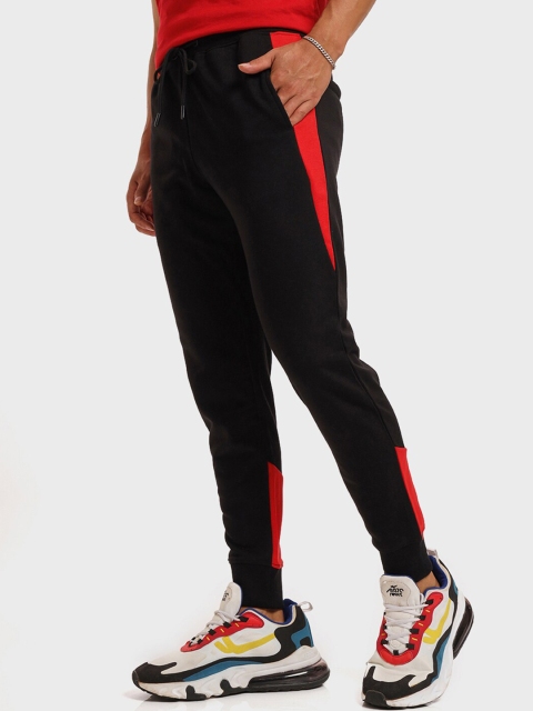 

Bewakoof Men Black & Red Colourblocked Cotton Joggers