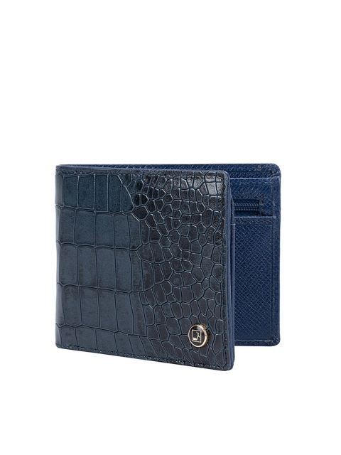 

Da Milano Men Blue & Black Textured Leather Two Fold Wallet