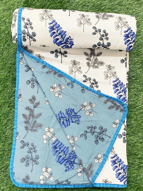 

BELLA CASA Floral Printed Cotton AC Room 150 GSM Single Bed Dohar, Blue