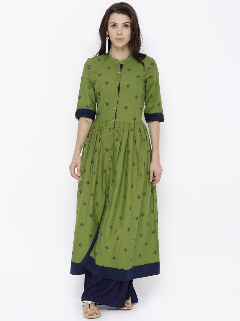 

Vishudh Women Green & Navy Blue Printed Anarkali Kurta
