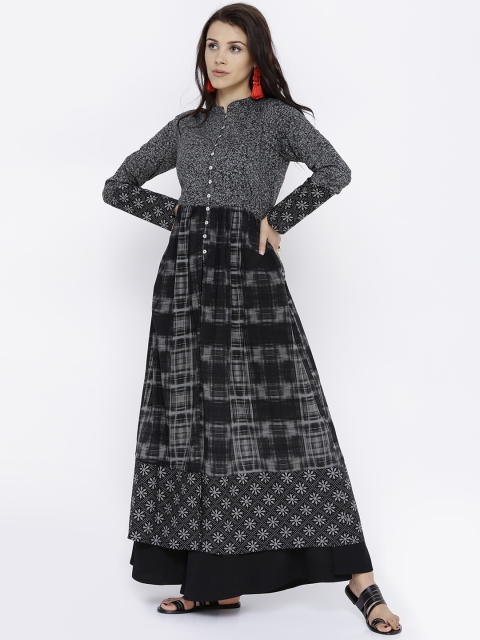 

Vishudh Women Black & Grey Printed A-Line Kurta