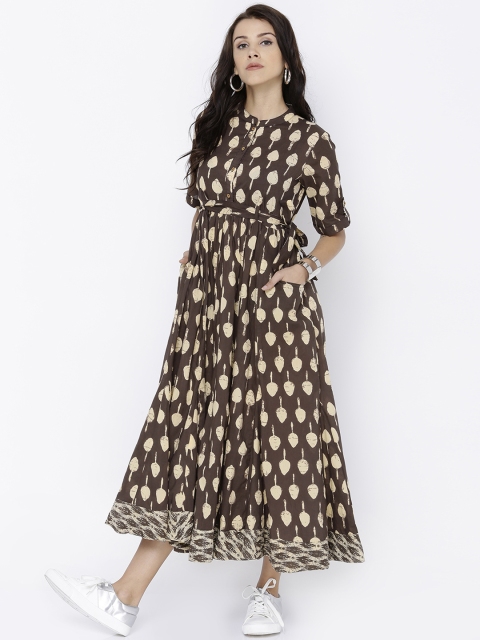 

Vishudh Women Brown & Beige Printed Midi Kurta Dress