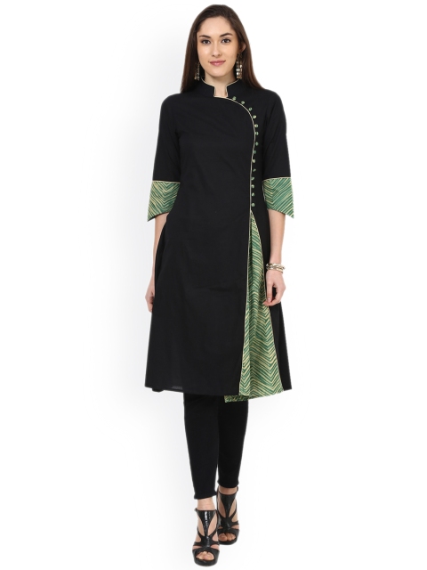 

Shubhavas Women Black Solid A-Line Kurta