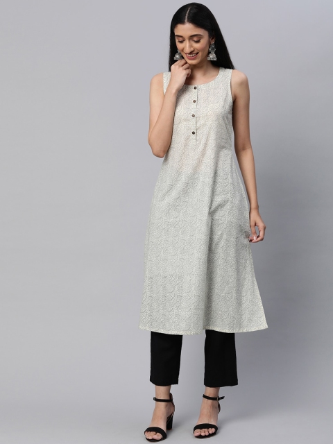 

KAMI KUBI Women Off White Floral Printed Kurta