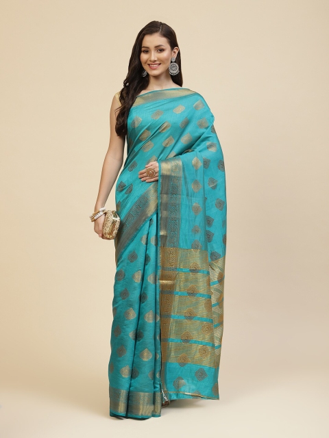 

Meena Bazaar Blue & Gold-Toned Woven Design Silk Blend Saree