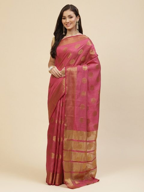 

Meena Bazaar Magenta & Gold-Toned Woven Design Zari Silk Blend Saree