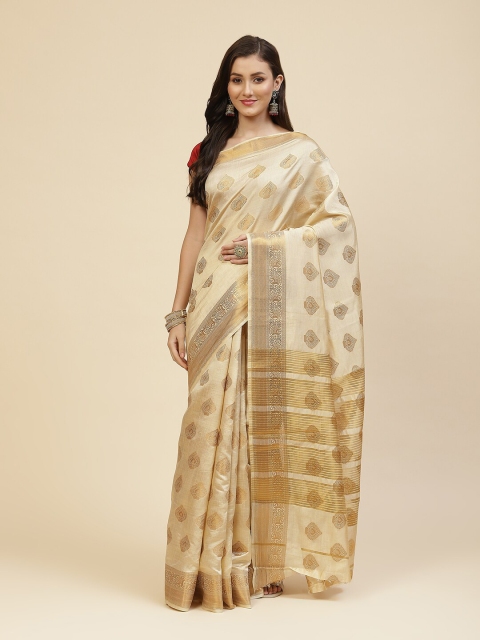 

Meena Bazaar Beige & Gold-Toned Woven Design Zari Silk Blend Saree