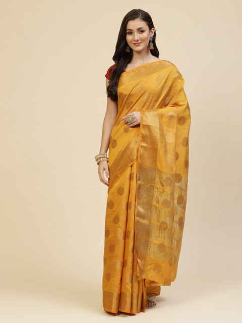 

Meena Bazaar Mustard Ethnic Motifs Zari Silk Blend Saree