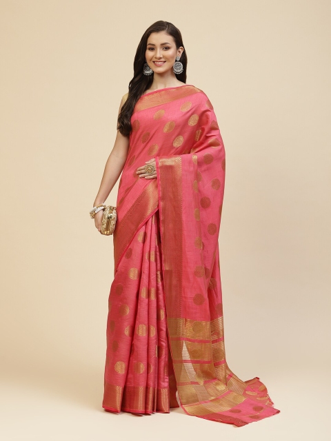 

Meena Bazaar Pink Ethnic Motif Zari Silk Blend Saree