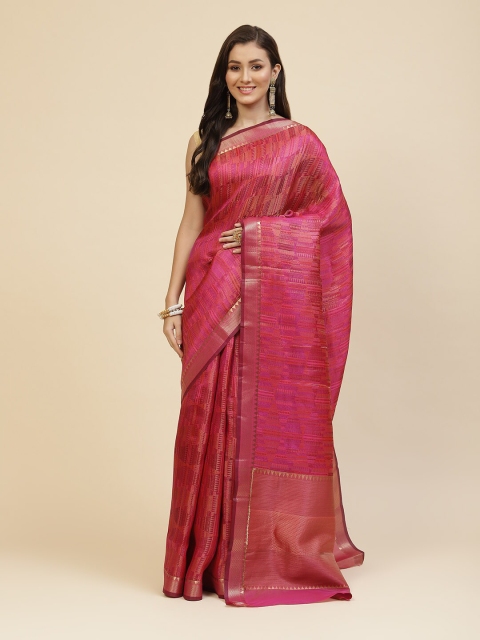

Meena Bazaar Fuchsia & Gold-Toned Woven Design Zari Pure Cotton Saree