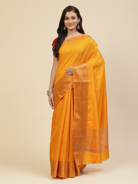 

Meena Bazaar Mustard & Gold-Toned Woven Design Zari Saree