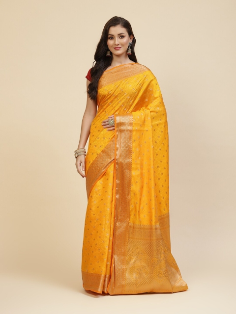 

Meena Bazaar Mustard & Gold-Toned Ethnic Motifs Zari Linen Blend Saree