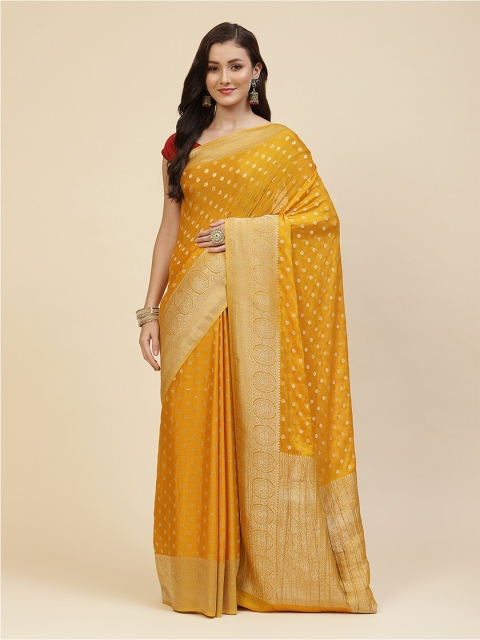 

Meena Bazaar Mustard & Gold-Toned Woven Design Zari Silk Blend Saree
