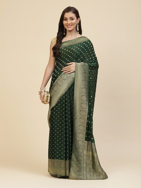 

Meena Bazaar Green & Gold-Toned Woven Design Zari Saree