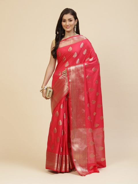 

Meena Bazaar Pink & Gold-Toned Woven Design Zari Saree