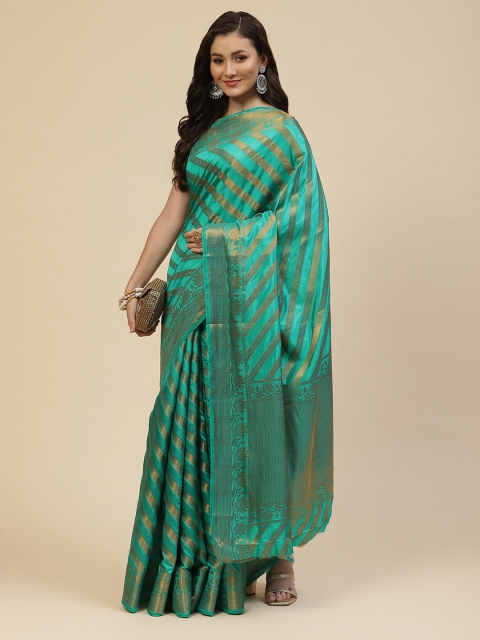 

Meena Bazaar Green & Gold-Toned Woven Design Zari Saree