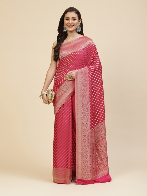 

Meena Bazaar Pink & Gold-Toned Woven Design Zari Saree