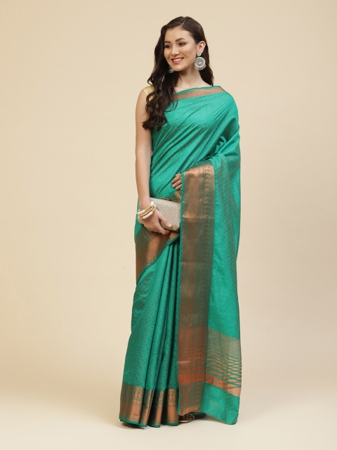 

Meena Bazaar Green & Gold-Toned Woven Design ZariSaree