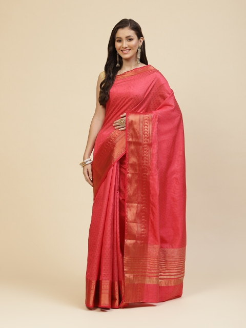 

Meena Bazaar Pink & Gold-Toned Woven Design Zari Silk Blend Saree