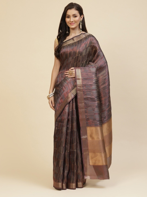 

Meena Bazaar Grey & Gold-Toned Woven Design Zari Pure Cotton Saree