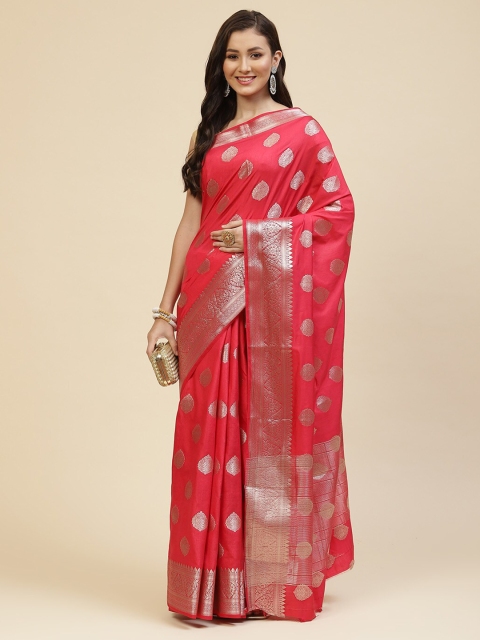 

Meena Bazaar Pink & Gold-Toned Woven Design Zari Silk Blend Saree