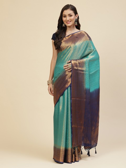 

Meena Bazaar Blue & Purple Ethnic Motifs Zari Silk Blend Saree