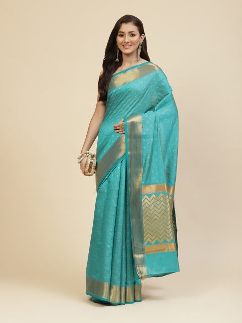 

Meena Bazaar Blue & Gold-Toned Ethnic Motifs Zari Silk Blend Saree
