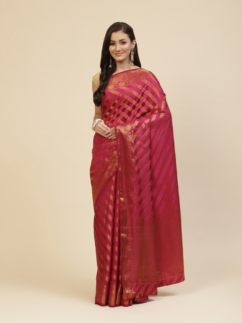 

Meena Bazaar Burgundy & Gold-Toned Woven Design Zari Silk Blend Saree